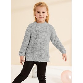 Tankaneo Girls' Fuzzy Fleece Warm Pullover Crew Neck Loose Chunky Side Slit Pullover Sweatshirt Plain Autumn Winter Warm Top, gray