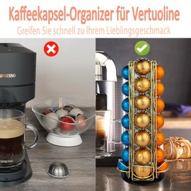 Wrobic Capsule Holder for Nespresso Vertuo Capsules, Coffee Capsule Stand Rotating Pod Rack Holds Nespresso Vertuoline Capsules (35 Pods), Golden