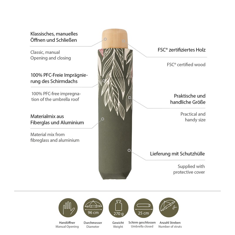 Doppler Nature Mini Pocket Umbrella 25 cm, Intention Olive
