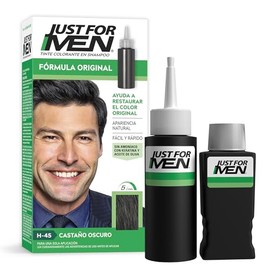 Just For Men Tinte colorante para hombre en shampoo, castaño oscuro H45, ideal para cubrir 100% de las canas, 66ml