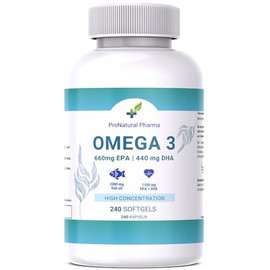 Omega 3 2000 mg | 240 Capsules | High Concentration of 660 mg EPA and 440 mg DHA. Fish Oil for Cholesterol, Heart, Brain Health and Blood Pressure | 4 Months | ProNatural Pharma