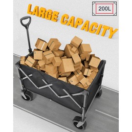 185L Collapsible Foldable Wagon with 300lbs Weight Capacity, Heavy Duty Folding Utility Garden Cart with Big All-Terrain Beach Wheels, Outdoor Folding Camping Beach Wagons(Black)