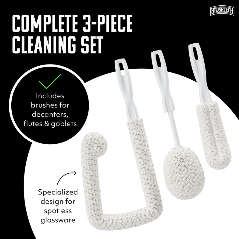 Brushtech 3-Piece Sommelier’s Washing Kit - USA Made Glass Cleaning