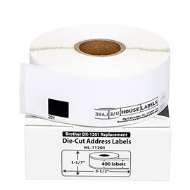 HOUSELABELS Compatible with DK-1201 Replacement Roll for Brother QL Label Printers; 400 Removable Adhesive Address Labels; 1-1/7" x 3-1/2" (29mm90mm) - 1 Roll