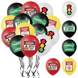 Deorfuy Drivers License 16th Birthday Decorations for Boys, 50PCS New Driver Theme Party Rubber Latex Balloons Decor, Balloons with Traffic Signs Lights Keys Pattern Supplies