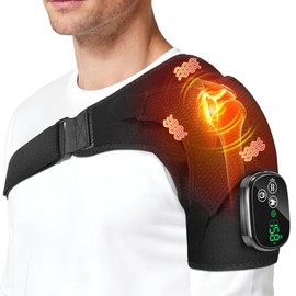Cordless Shoulder Heating Pad with Massager, Portable Shoulder Massager Wrap with 6 Timer & 3 Vibration with 6 Heat & Timer Modes Warmer for Men Women