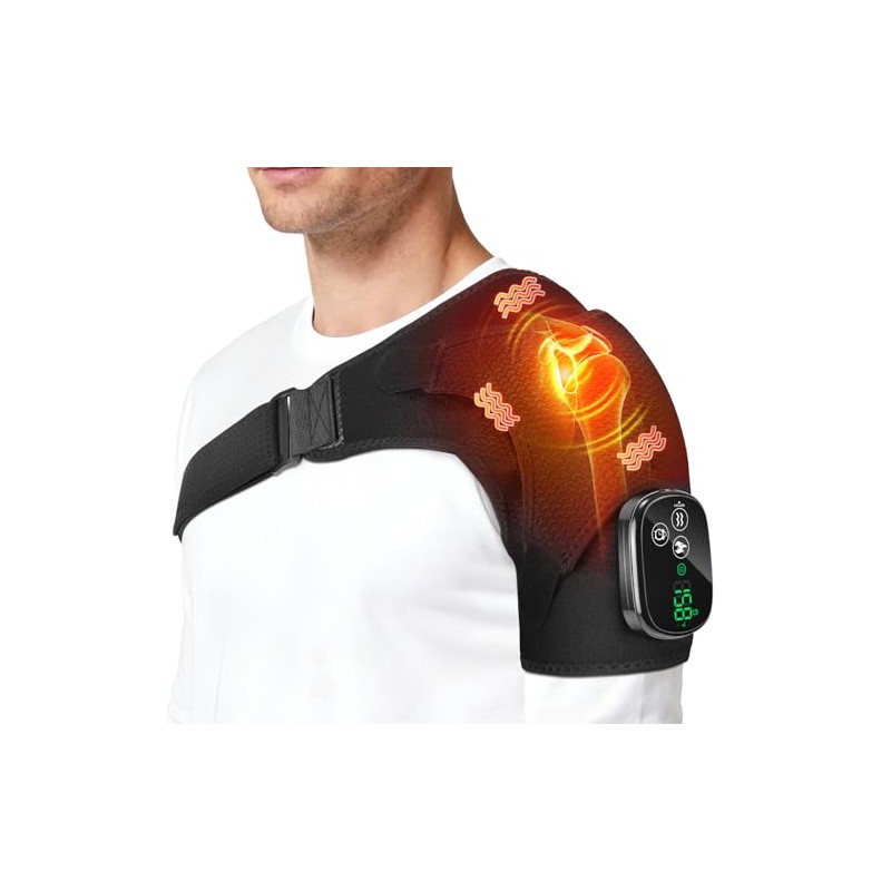 Cordless Shoulder Heating Pad with Massager, Portable Shoulder Massager Wrap