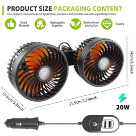 12 V/24 V Car Fan, Adjustable Double Head Clip Fan, Car Fan for Rear Seat, Car Cooling Air Fan, Car Seat Fan, Speed Fan for Suv, RV