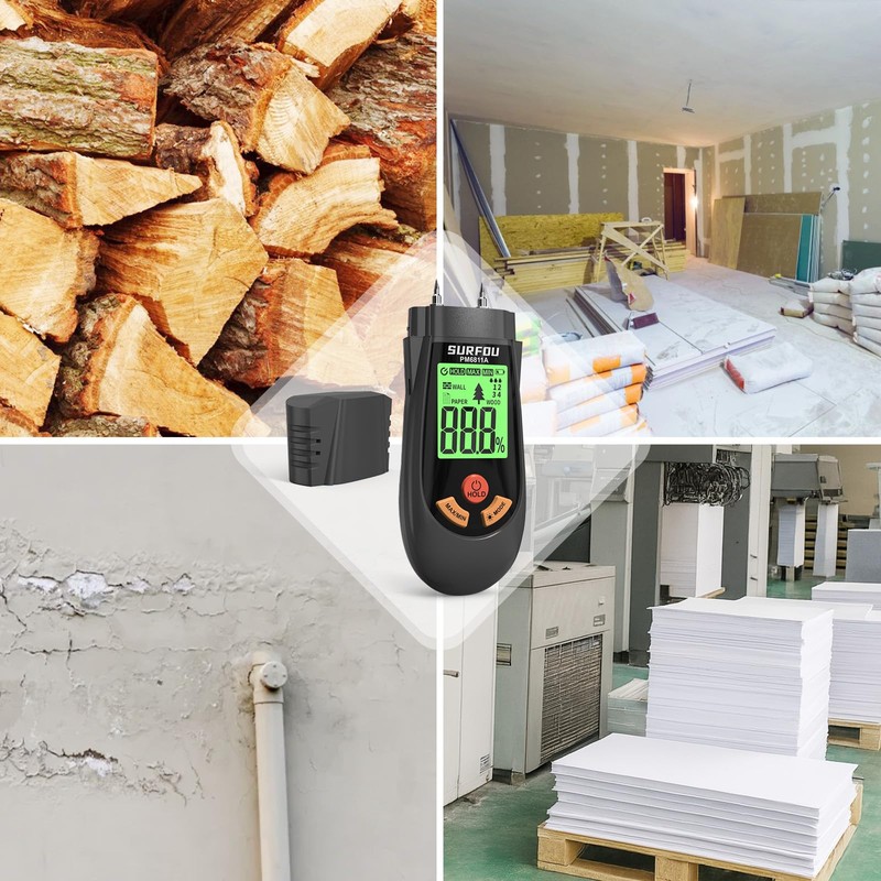 SURFOU Feuchtigkeitsmessgerät für Wand, Holz, Papier, Digitaler Feuchtigkeitsmesser mit 3