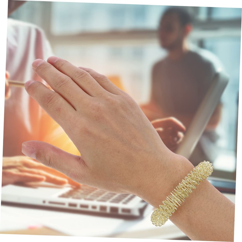 Minkissy 2pcs Chinese Massage Ring Metal Wristband Acupressure Gold Bracelet