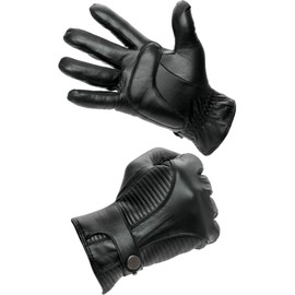 PEARLWOOD Jake Men's Leather Gloves for Biker Touchscreen Capable of Sheepskin Leather, Black (200)