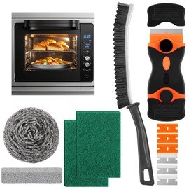 XANGNIER Heavy Duty Oven Cleaner Brush Kits,Oven Cleaning Tools Accessories-1pcs Crevice Cleaning Brush,1pcs Razor Blade Scraper,1pcs Pumice Stone,1pcs Steel Wool Scrubber,2pcs Scrub Sponges