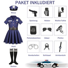 A048M Children's Police Costume Set with Police Dress Accessories Hat Carnival Fancy Dress Costumes Children's Birthday Cosplay Outfits Police Costume Uniform with Equipment Dress Up