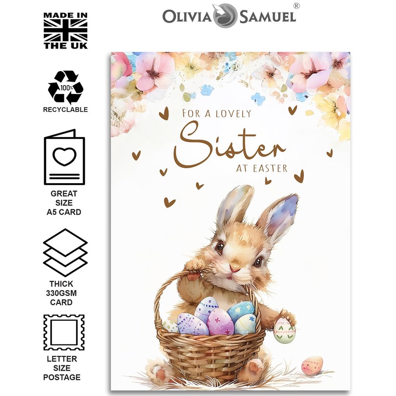 Sister Easter Card - Bunny with Easter Eggs Design -