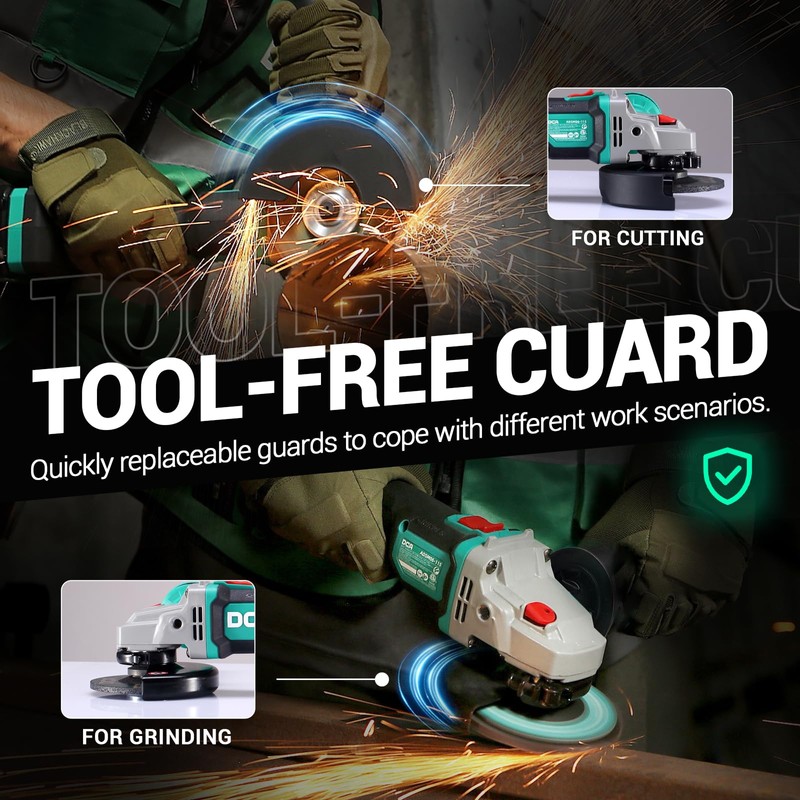DCA Cordless Angle Grinder 20V 4-1/2 inch, 8500RPM Brushless Motor,
