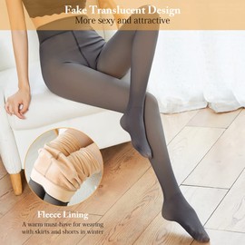 Aomig Women's Winter Thermal Tights, Fake Translucent Tights for Women, High Waist Warm Fleece Tights, Women's Legs, Slimming Slim Thermal Tights (Black (300 g for -5 ~ 10 ℃))