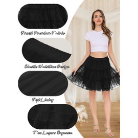 Wikoan Women's Petticoat Tulle Skirt Short Underskirt Crinoline for 1950s Rockabilly Petticoat Dress Evening Wedding Dress S-XXL, black