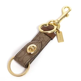Coach F49314 GDKHA Outlet Trigger Snap Bag Charm Signature Canvas Key Holder Accessory, Khaki, Free size