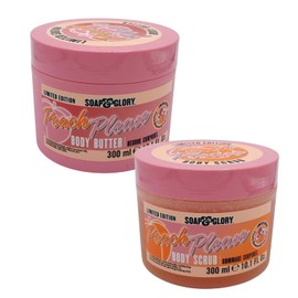 Peach Please Body Scrub and Body Butter Bundle Consisting of Soap and Glory Limited Edition Peach Please Body Scrub and Soap and Glory Limited Edition Peach Please Body Butter.