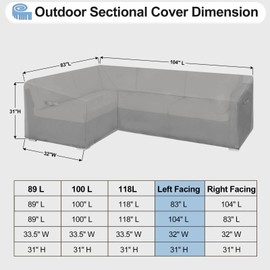 OutdoorLines Waterproof Outdoor Patio Sectional Cover - UV Resistant & Windproof L-Shaped Patio Furniture Covers for Deck, Lawn and Backyard, 420D Heavy Duty Couch Cover, Left Facing, 83"x104", Grey