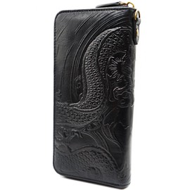 BlissLeather 2024 Year of the Dragon Dragon Dragon Italian Leather, Embossed Genuine Leather, Long Wallet, Round Zipper, Box Included, black_1