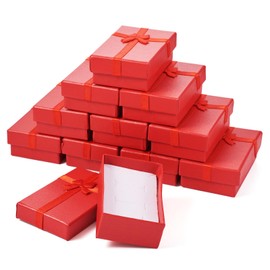 Craftdady 12pcs Red Jewelry Boxes Small Necklace Box Cardboard Jewelry Gift Boxes With Lids Bowknot Ring Earring Boxes for Women Valentines Day Jewelry Gift Packaing Display Organizer