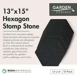 Garden Central 10 Pack 13" x 15" Stomp Hex Decorative Stepping Stones, Outdoor Yard Decoration Kit for Gardening and Landscaping, Black