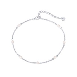 PAVOI Rhodium Plated Freshwater Pearl Anklet for Women | Dainty 9" Anklet with Pearls