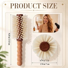 Hair Round Brush Long Barrel Boar Bristle Brush for Women Men, Nylon Round Hairbrush for Blow Drying 70 mm with Cork Handle for Medium to Long Styles (9.25 Inches)