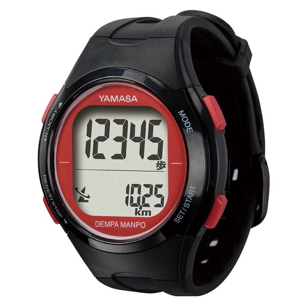 DEMPA MANPO Watch Pedometer for Top Left Wrist (Black) x Red