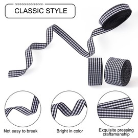 Pandahall 5 Rolls Gingham Ribbon, Black and White Plaid Polyester Ribbon, Picnic Ribbon, Christmas Ribbon, for Bows, Sewing, Gift Wrapping, Wedding, Bridal Shower