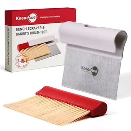 KneadAce Rascador de masa y juego de cepillo para panadero. Rascador de banco de acero inoxidable y cepillo de limpieza de harina. Herramienta de coci
