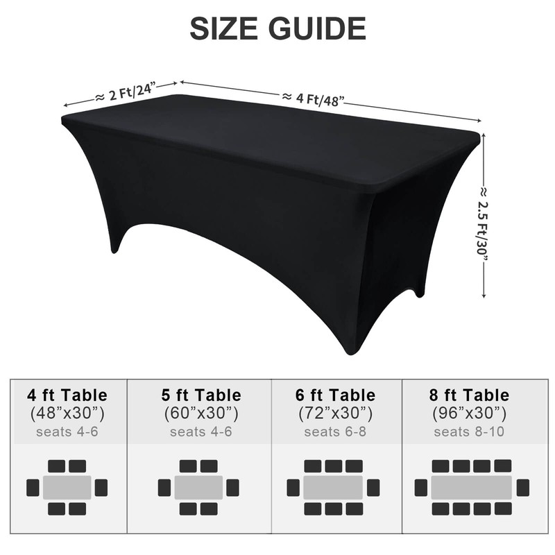 OutdoorLines Fitted Tablecloth Black Table Clothes for 4 Foot Rectangle