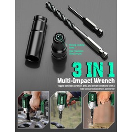 KIMO Impact Wrench 1/2, Max Torque 406ft-lbs (550N.m) & 3000RPM /Premium Brake Stop, 9-Piece Drill & Serewdriver Set, 4 Sockets, Cordless Impact Wrench with 4000mAh Battery, Impact Driver for CarTires