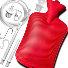 2L Home Enema Bag Kit with 2 Tips, 60 Inch Silicone Hose, Controlable Flow Valve, Hot-Water Bottle for Colon Cleansing (Red)