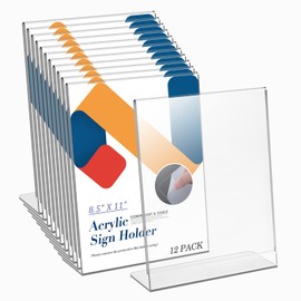 Relx Acrylic Sign Holder 8.5 x 11, Acrylic Display Stand for Display, Slant Back Acrylic Display Stand, Clear Frames Plastic Sign Holder for Store, Restaurant (12 Pack)