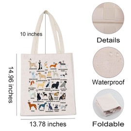 LEVLO Dog Lover Veterinarian Tote Bag The A-Z of Dogs Shopping Bag Corgi Dog Poodle Samoyed Owner Mom Gift, The A-z of Dog, Medium, Daily