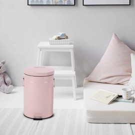mingol Bathroom Trash Can with Lid, Small Trash Can Wastebasket for Home Bedroom with Lid, Round Waste Bin Soft Close, Retro Vintage Garbage Metal Cans for Office, 5 Liter / 1.3 Gallon, Glossy Pink