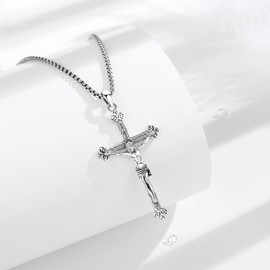 EUDORA Harmony Ball Sterling Silver 925 Cross Chain for Men and Women, Cross Amulet Pendant, Religious Necklace, Vintage Cross Jewellery, Gift for Men, Women, 61 cm, Sterling Silver, No Gemstone