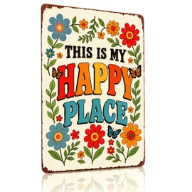 Garden Signs for Outside This Is My Happy Place Vintage Aluminum Sign Gifts for Home Garden Patio Decor, Yard Signs and Metal Signs for Greenhouse Fence 8 X 12 Inch
