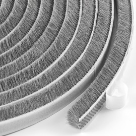 Weather Stripping for Doors and Windows, Brush Seal Strip, Strong Adhesive, Weatherproof, Dustproof, Soundproof, Noise and Wind Blocker, Gap Filler, Window Insert, Grey, 0.35 in x 0.35 in x 16.5 Ft