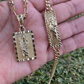 St Jude Set Auspicious Anniversary Male Female Birthday Daily Engagement Plastic Plastic Metal Coating - Specification: Set Necklace and Bracelet