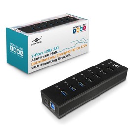 Vantec 7-Port USB 3.0 Hub, Aluminum, Full Powered, Mountable, with All Ports Data & Charging Up to 1.5A, BC 1.2, Premium 12V/3A, 36W Power Adapter (UGT-AH710U3-BK),Black