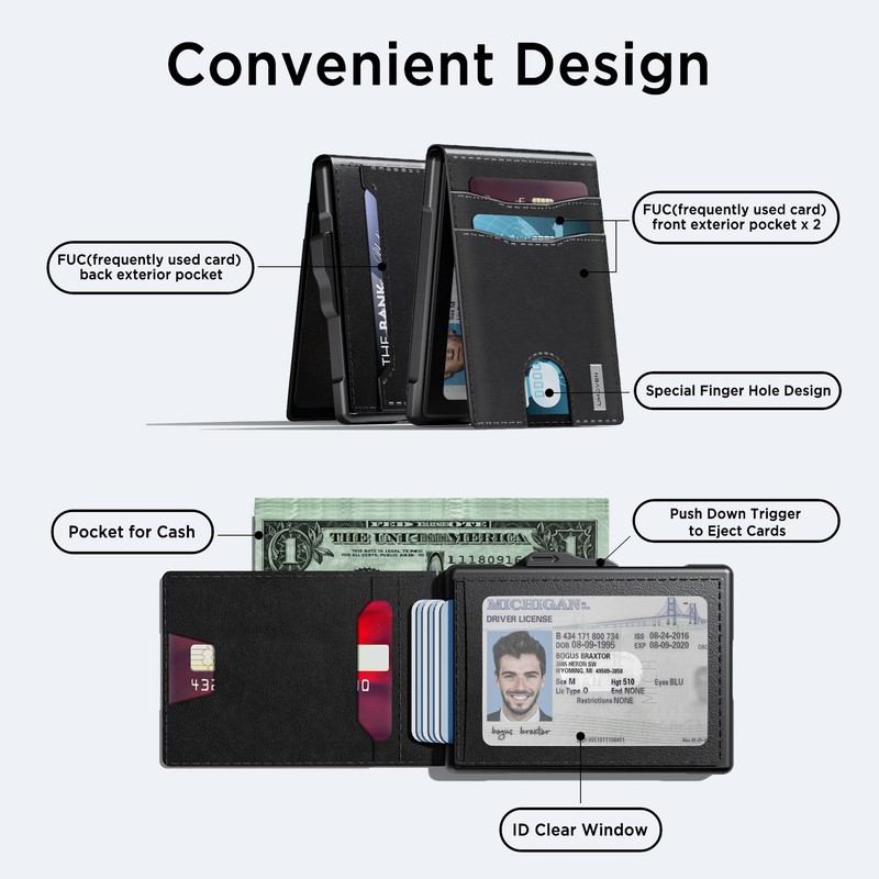 Wallet for Men - Pop Up Case, Cash Slot, and