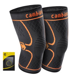 CAMBIVO 2 x Knee Brace Women Men, Orthopaedic Recovery for Meniscus Tear, ACL and Arthritis, Bandage Knee for Running, Hiking, Jogging, Sports, Volleyball, Joint Pain, Orange, L