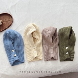Korean Style Kids Knit Balaclava Hat & Scarf (lf1358) - Free Size (49-54) Khaki 4ea