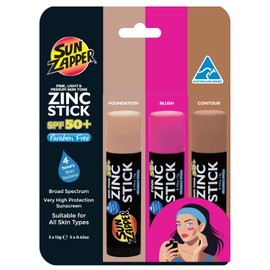 Sun Zapper Zinc Stick Beauty Pack - Piel Clara, Piel Oscura, Rosa (Paquete de 3) - Bloqueador Solar en Barra SPF 50+ con Óxido de Zinc.