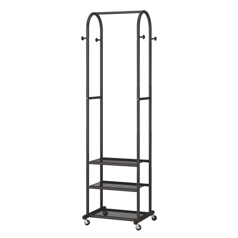 Hall Tree with Wheels and Hanging Hooks,Heavy-Duty Metal Coat Rack