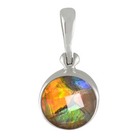Starborn Ammolite with Quartz Crystal Faceted 7.5 mm Diameter 925 Sterling Silver Round Pendant, Sterling Silver, Ammolite