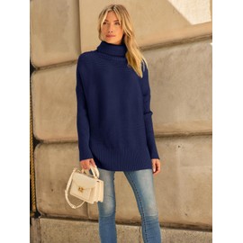 LILLUSORY Womens Turtleneck Oversized Tunic Fall Sweaters 2025 Casual Long Pullover Knit Winter Cute Poncho Fashion Trendy Clothes Outfits Clothing Tops Leggings Navy Blue
